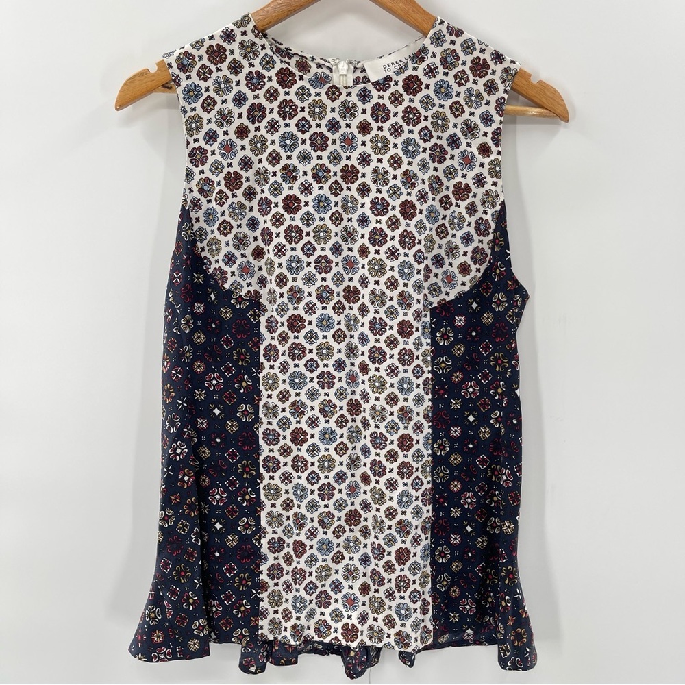 Derek Lam 10 Crosby Silk Mixed Media Floral Geometric Sleeveless Blouse Size 10 - Picture 2 of 10